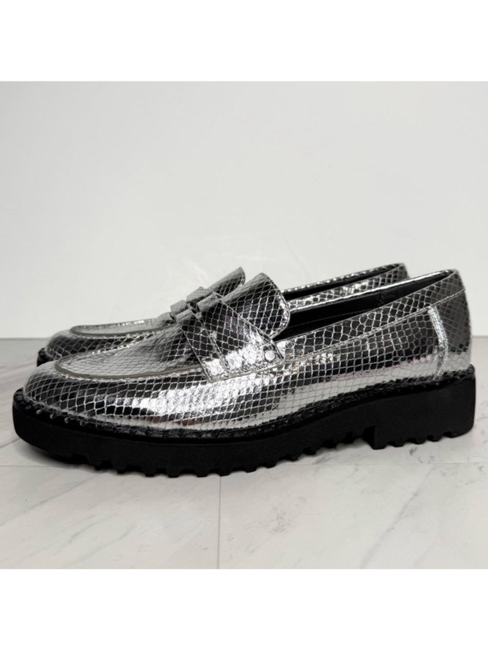 Franco Sarto Cassandra Silver Embossed Penny Loafer 8M
